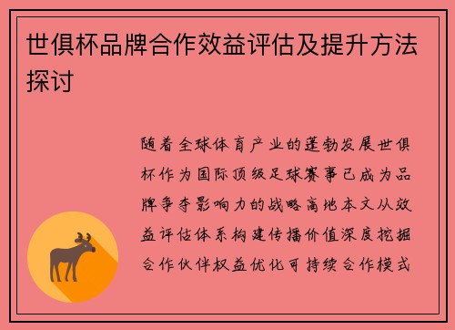 世俱杯品牌合作效益评估及提升方法探讨